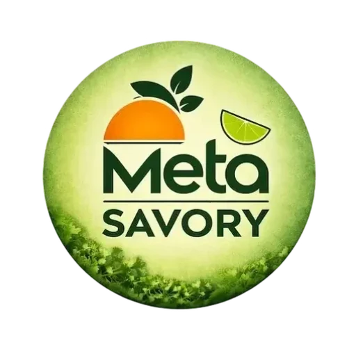 Meta Savory logo featuring a green circular design with an orange lime slice and fresh leaves