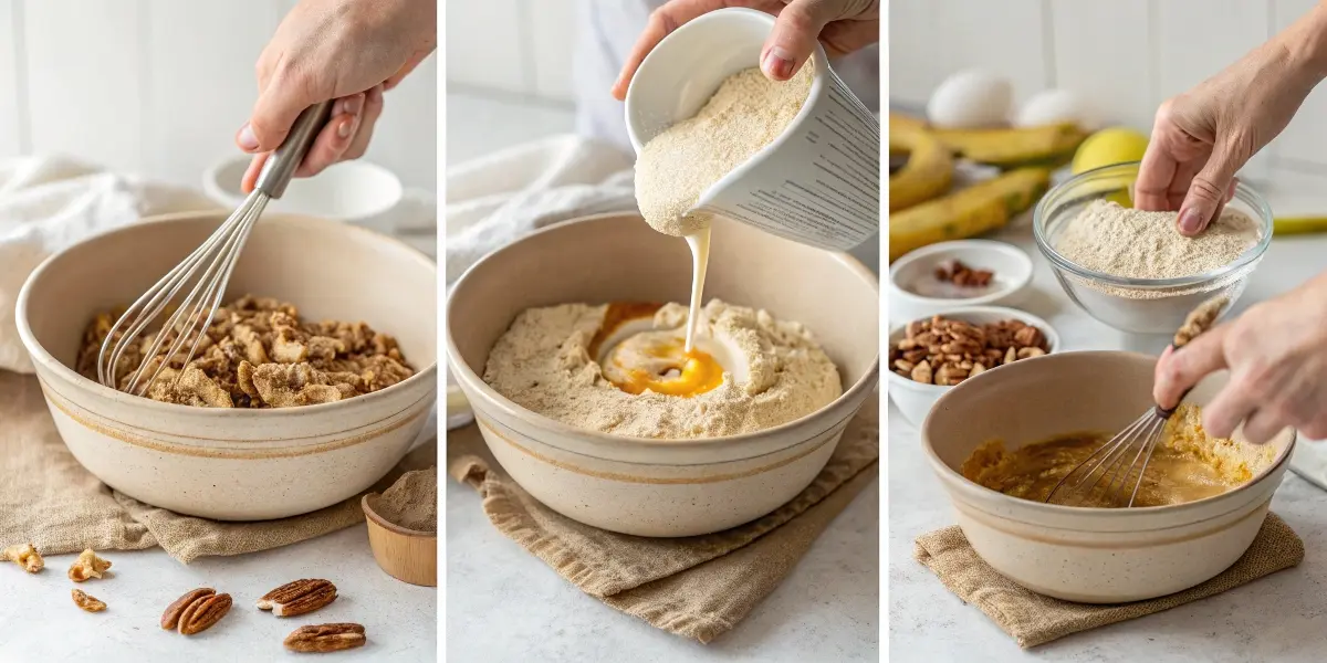 Banana Nut Bread Recipe 2 Step-by-step process of making banana nut bread recipe showing key preparation stages