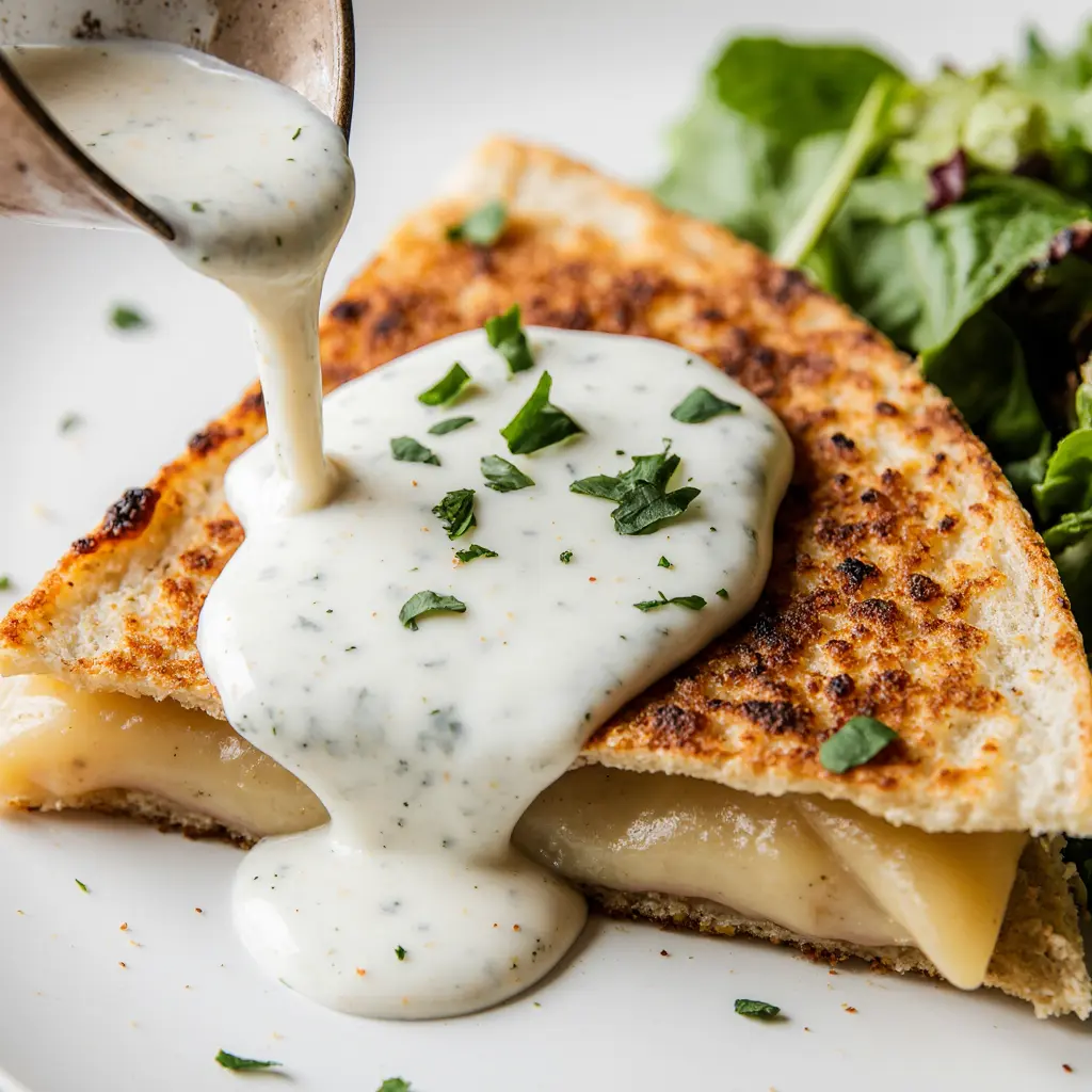 Macro of cheese melting and sauce drizzling on best canned chicken recipes.