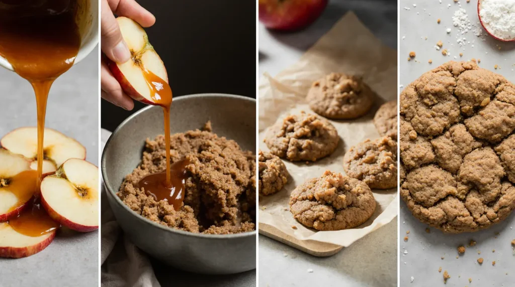 Step-by-step preparation process for Caramel Apple Cookies recipe shown naturally