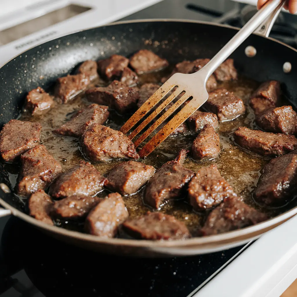 Close-up technique: sizzling brisket for Beef Brisket Ramen Recipe.