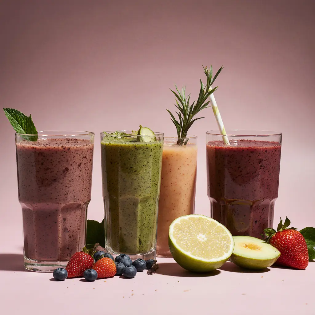 Healthy drinks and smoothies with fresh fruits
