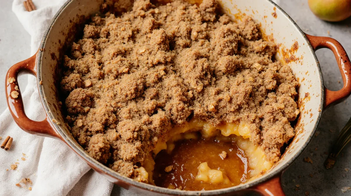 Freshly baked easy apple crisp recipe no oats with golden crispy topping