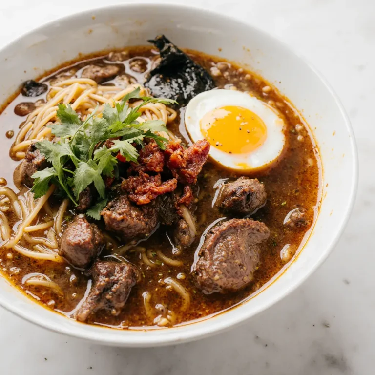 Freshly cooked Tantanmen Beef Brisket Ramen Recipe with golden texture.