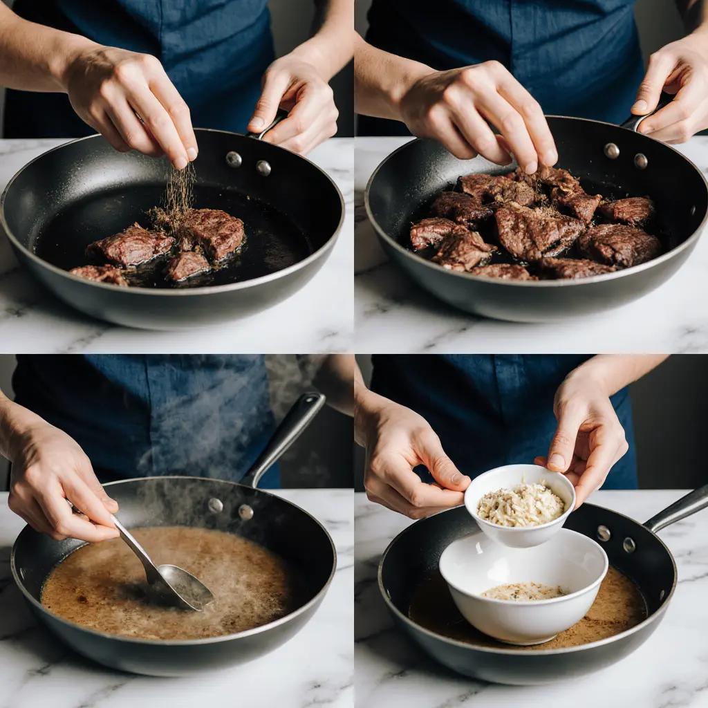 Step-by-step process making Beef Brisket Ramen Recipe—collage.