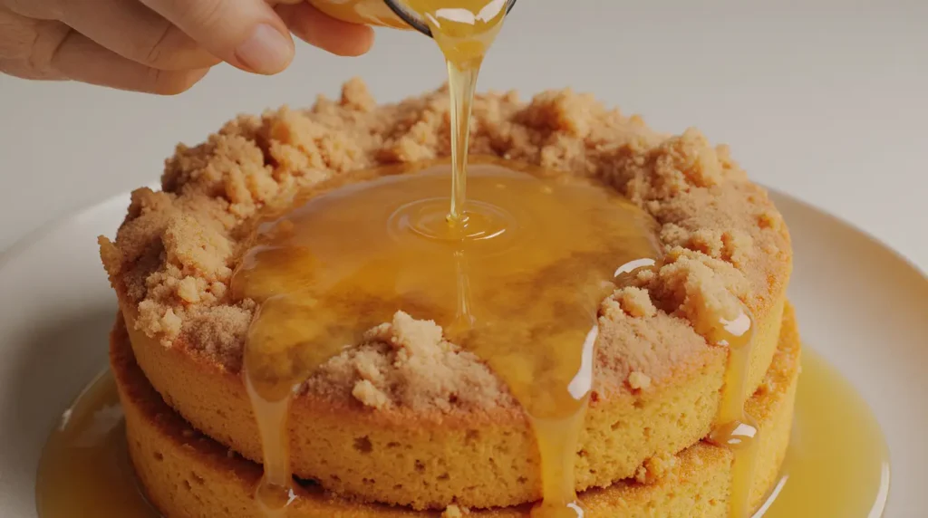Close-up view of layering butter on pumpkin dump cake for a crisp topping