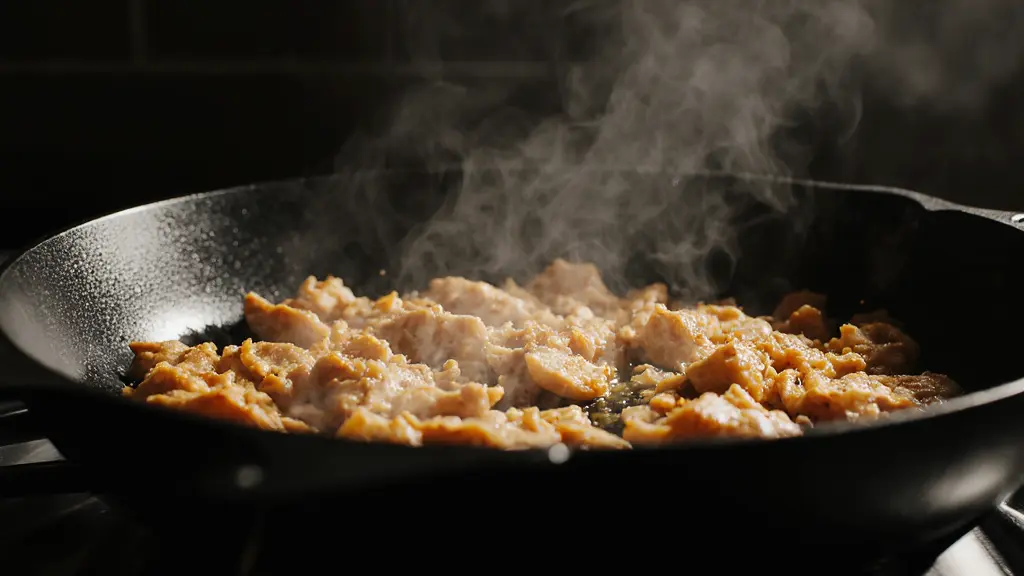 Close-up view of Ritz Cracker Chicken Casserole cooking technique with golden crust forming