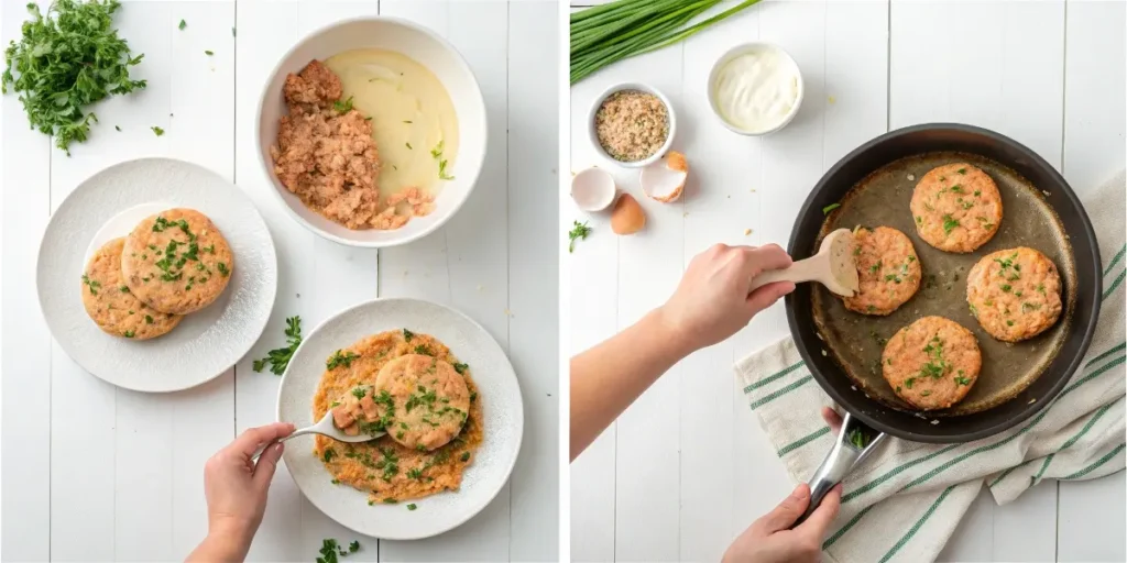 "Step-by-step preparation process for Salmon Patties Recipe shown naturally"