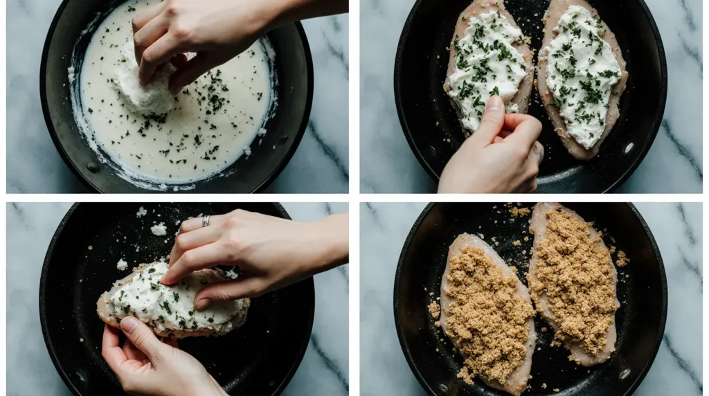 Baked Chicken Breast with Cottage Cheese 2 Step-by-step preparation of baked chicken breast with cottage cheese recipe.