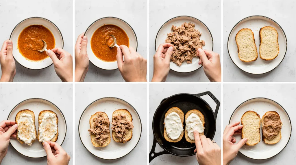 Step-by-step preparation process for Toasted Chicken Frontega recipe shown naturally