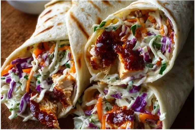 BBQ chicken coleslaw wraps served on a plate for a delicious meal