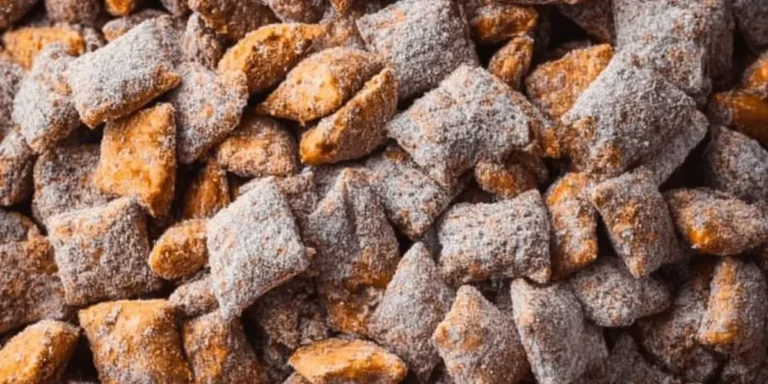 Delicious Butterfinger Puppy Chow treat in a bowl with chocolate and peanut butter mix