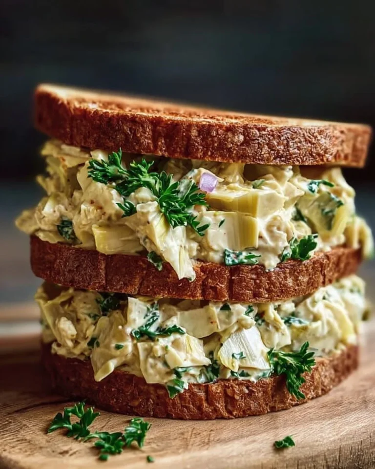 Chopped artichoke salad sandwich with fresh ingredients and dressing