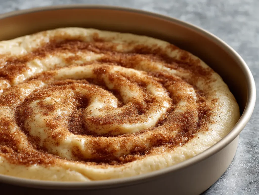 Crescent roll crust for churro cheesecake brushed with butter and cinnamon sugar