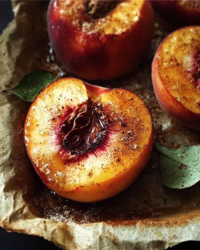 Cinnamon Sugar Baked Peaches with a golden crust and sweet cinnamon topping