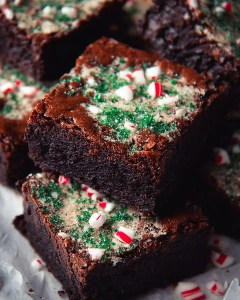 Delicious dark chocolate peppermint brownies on a plate, ready to enjoy.