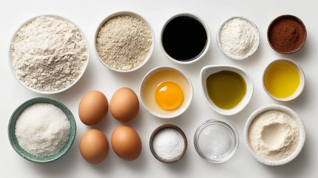 Ingredients for gluten-free bread recipe including gluten-free flour, psyllium husk, yeast, and more.