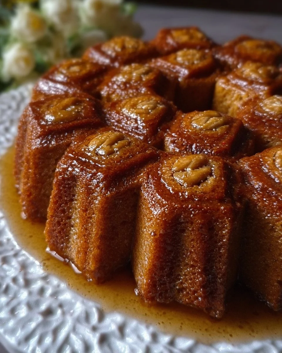 Delicious Greek Honey Cake topped with honey and nuts
