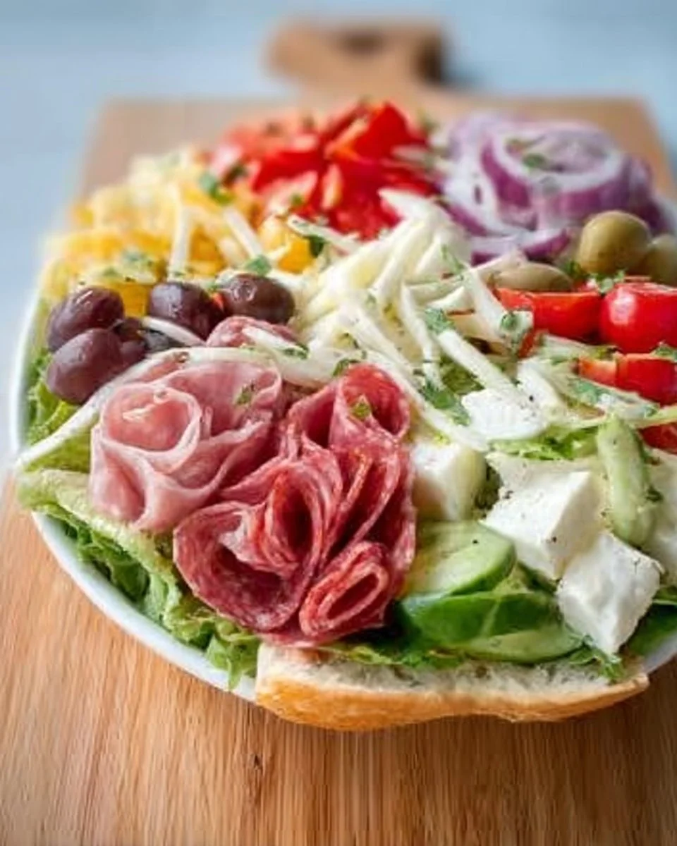 Italian Sub Salad served in a bowl with fresh ingredients and vibrant colors.