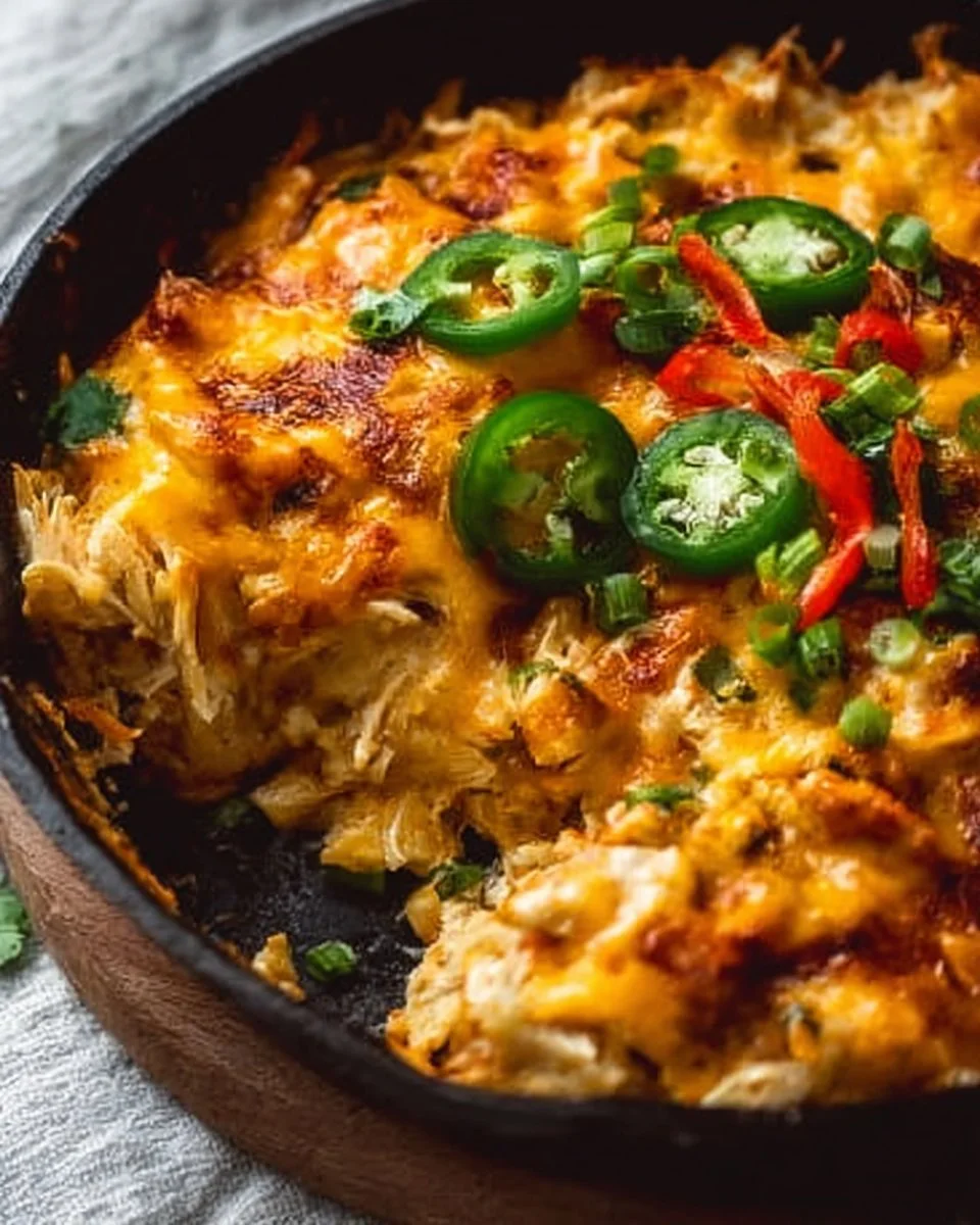 Jalapeño Buffalo Chicken Casserole served in a dish with fresh ingredients