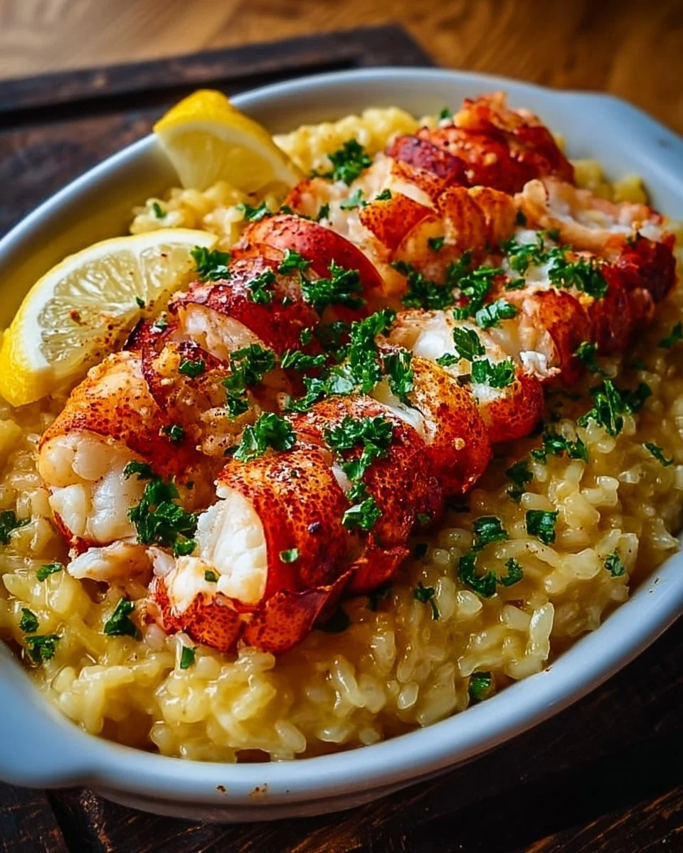 Creamy lobster risotto garnished with fresh herbs