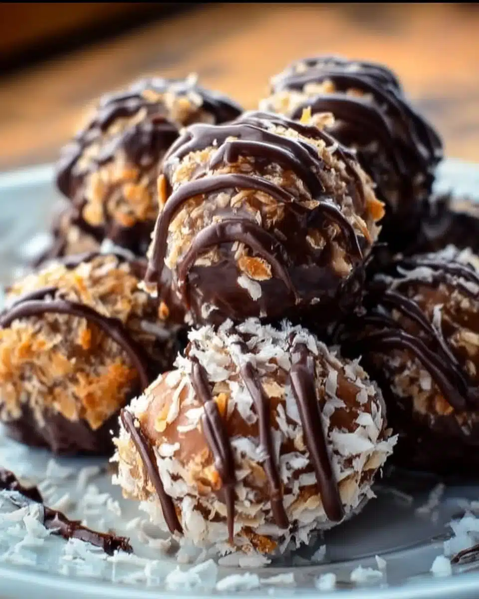 Delicious Samoa Truffles made with rich chocolate and coconut flavors.