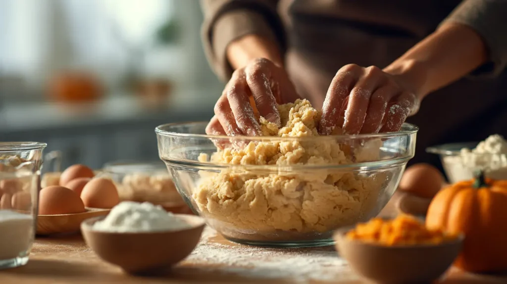 Mixing the dough for Pumpkin Cookies with Cream Cheese Frosting.
