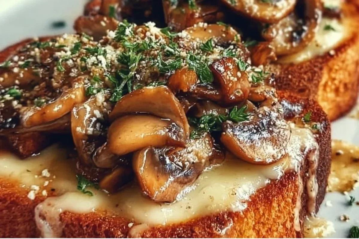 Delicious Swiss Mushroom Melt with creamy cheese and sautéed mushrooms