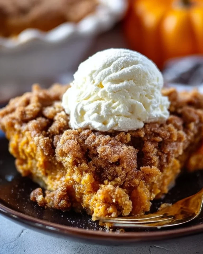 Delicious Pumpkin Pie Crisp with creamy filling and golden cinnamon streusel topping