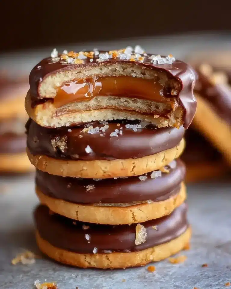 Delicious plate of homemade Twix-style cookies with caramel and chocolate topping