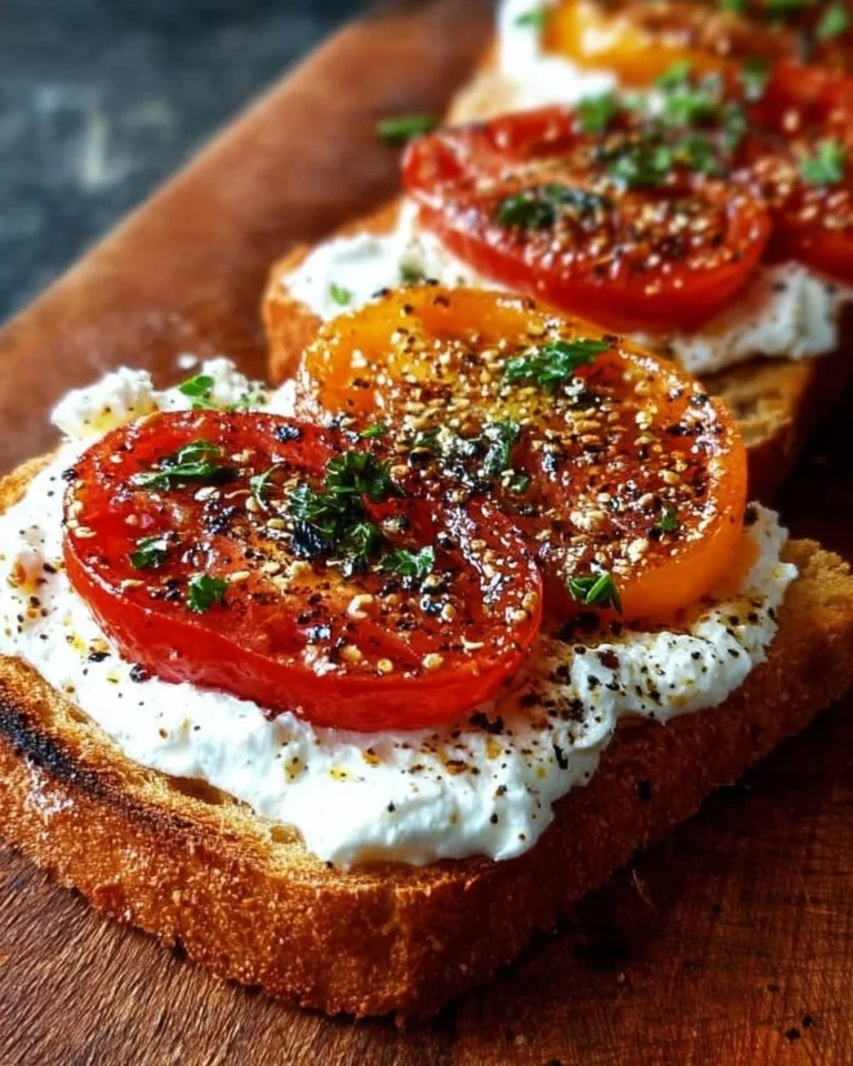 Delicious ricotta tomato sourdough toast garnished with basil