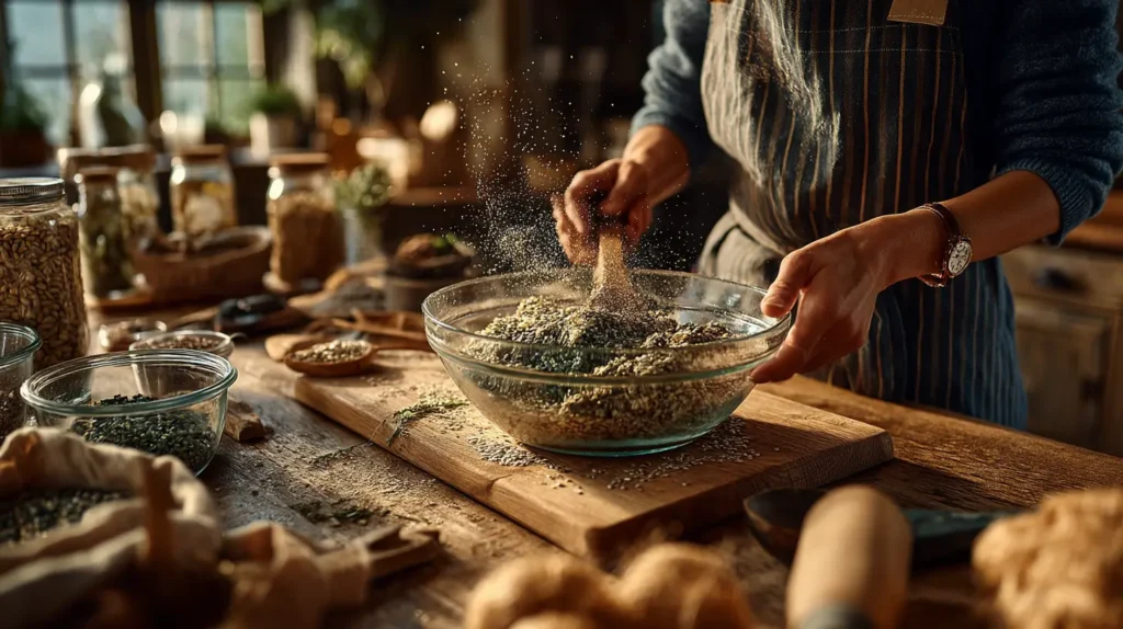 preparing bariatric seed recipe measuring and mixing seeds