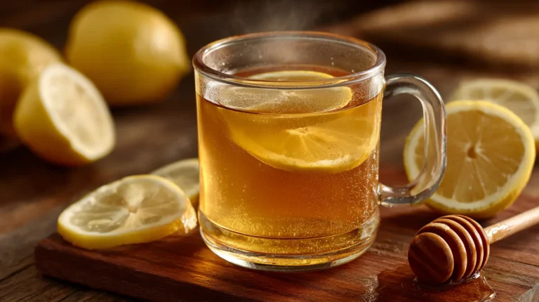 Glass of warm lemon honey drink showing Canaan Honey Trick Benefits for digestion and energy.