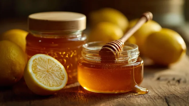 Vibrant honey and lemon wellness drink in a glass mug for the Canaan honey trick recipe.