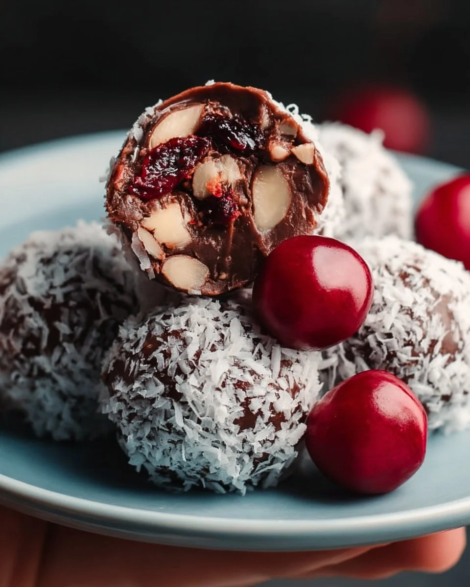 Delicious homemade Cherry Bourbon Balls coated in chocolate