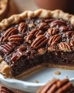 Delicious Chocolate Bourbon Pecan Pie with a rich chocolate and nutty filling
