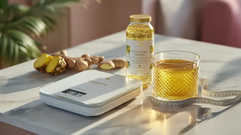 costa rican diet tea benefits visualization showing scale and golden tea representing weight loss support and metabolic health