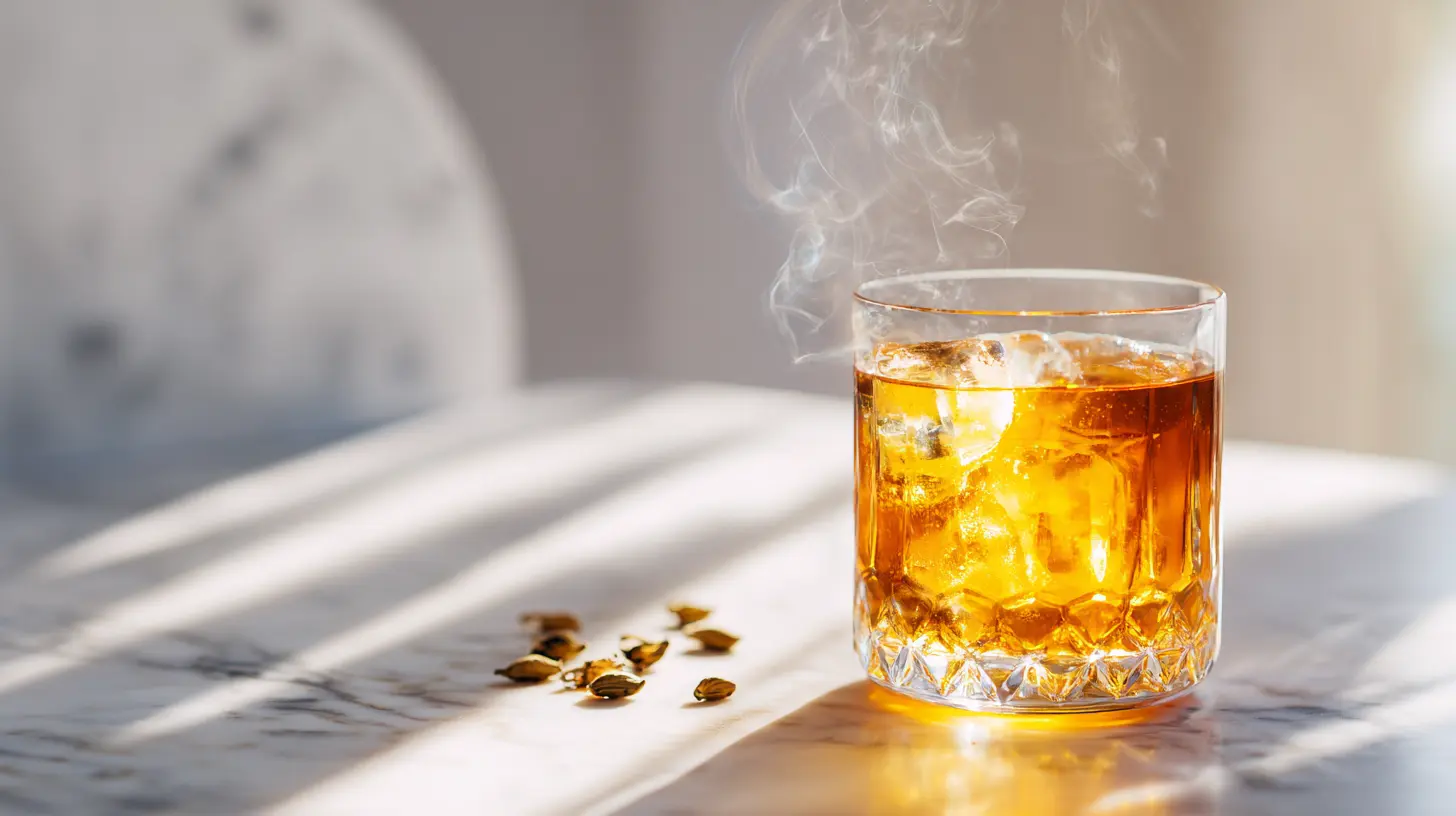 costa rican tea benefits visualization showing golden tea with 10 health benefits infographic and fresh ingredients on white marble counter