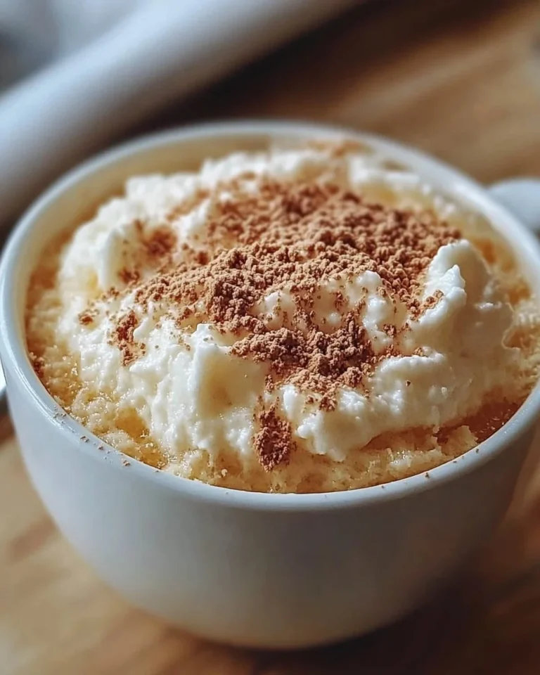 Delicious cottage cheese mug cake served in a white mug