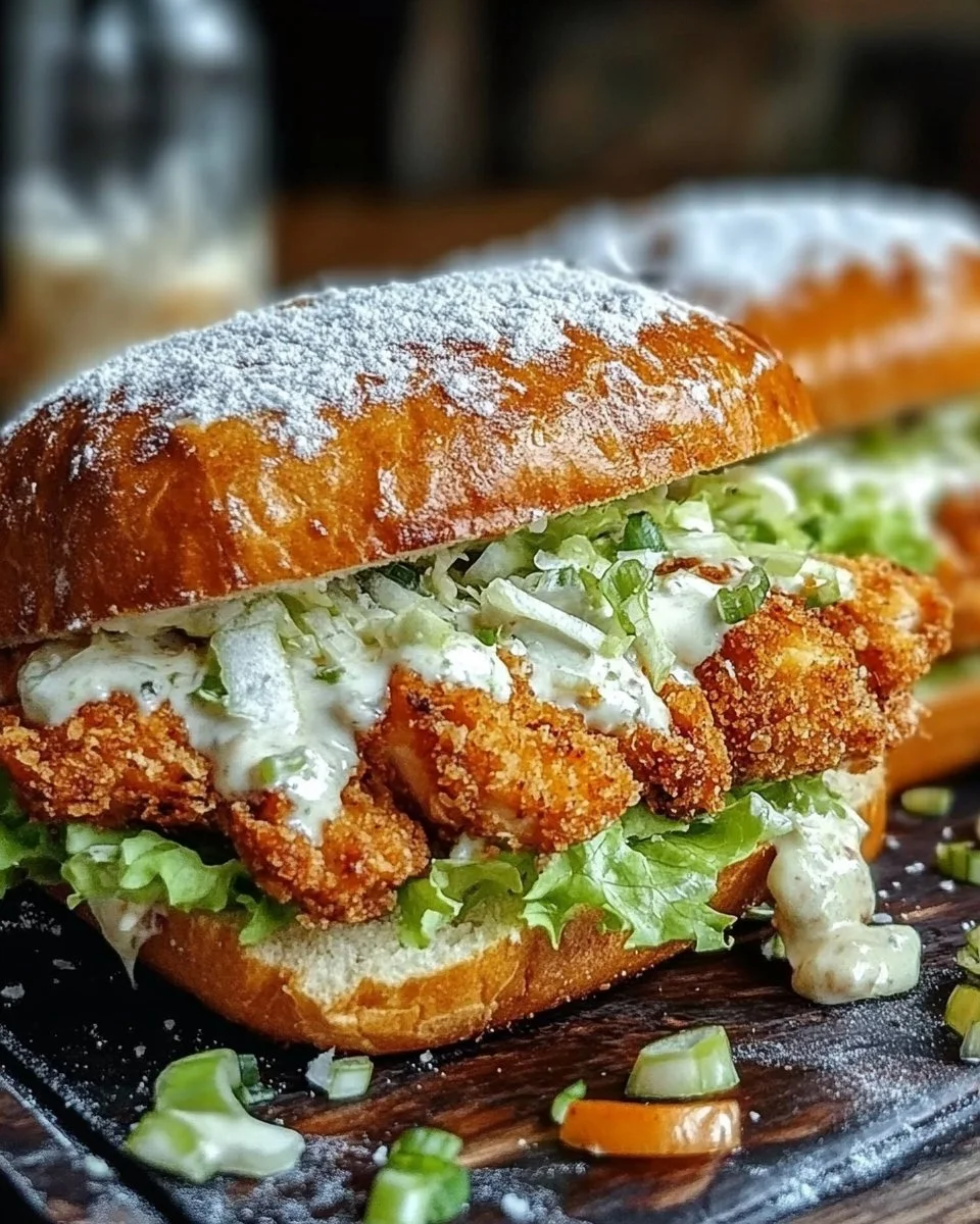 Crunchy Chicken Caesar Sandwich with crispy chicken, lettuce, and Caesar dressing