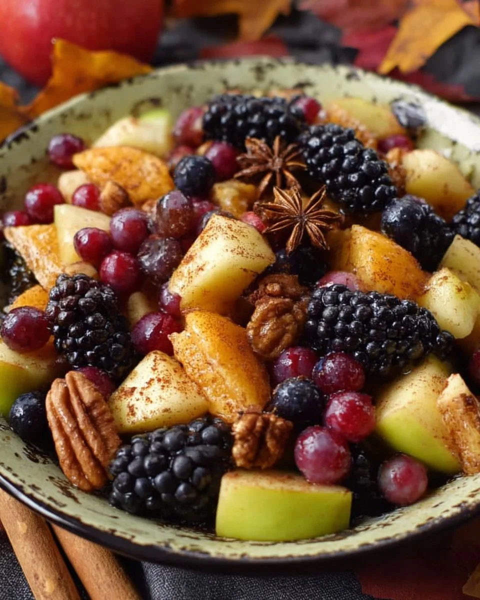 Fresh Fall Fruit Salad with Cinnamon Orange Dressing served in a bowl