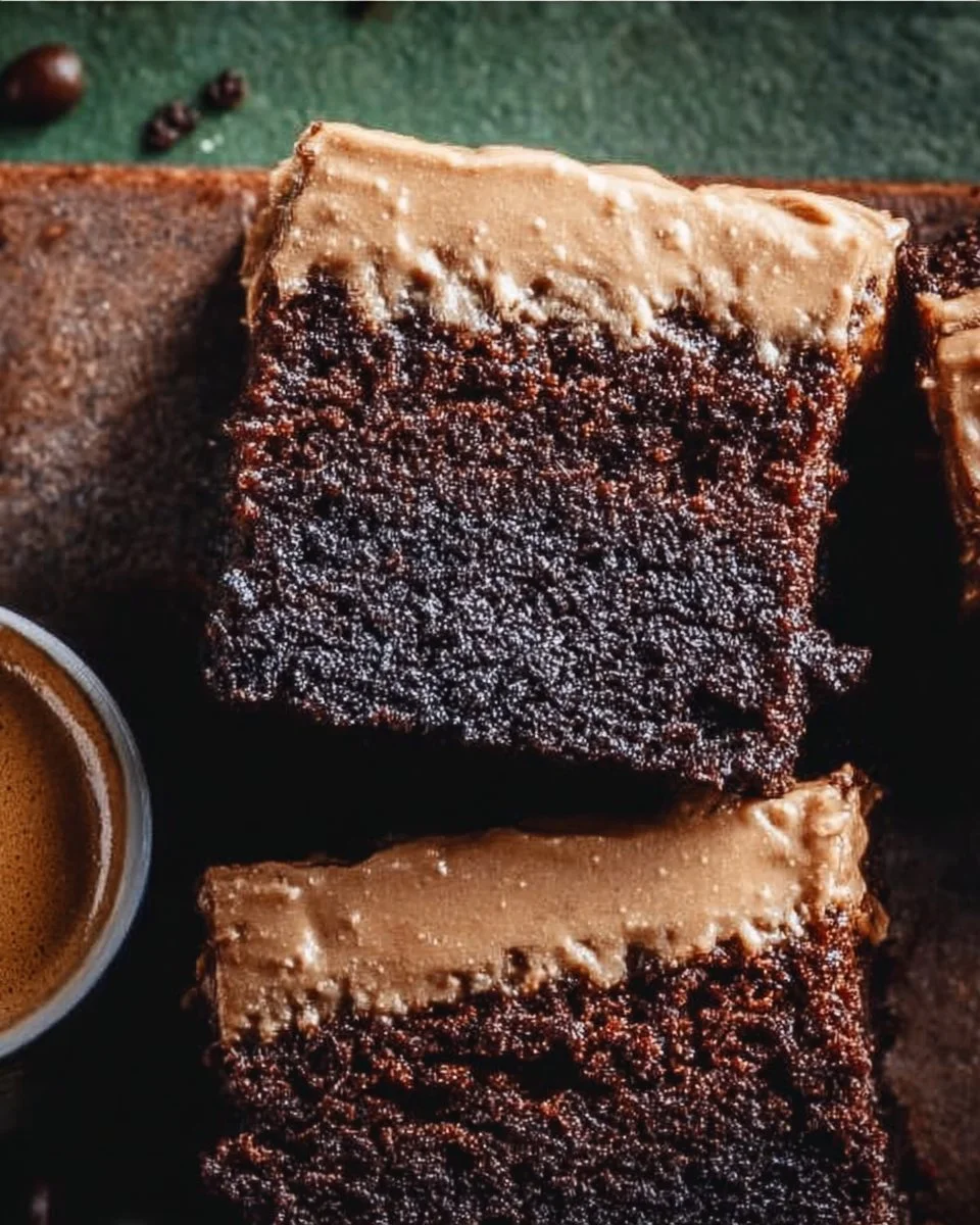 Delicious frosted coffee brownies topped with creamy frosting