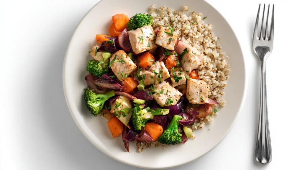 Balanced dinner plate that completes a daily gelatin trick meal plan.