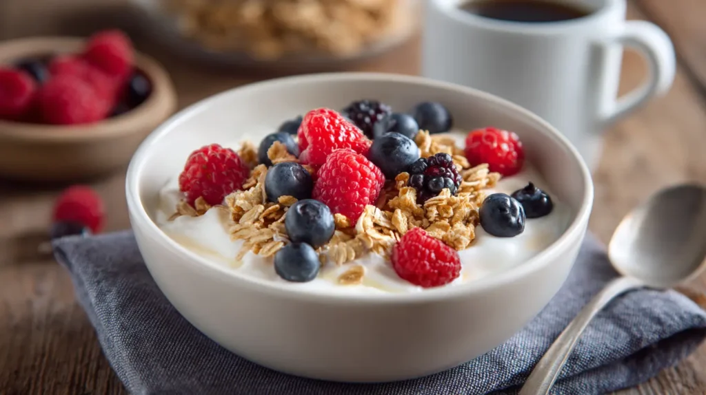 High protein yogurt breakfast that starts a gelatin trick meal plan.