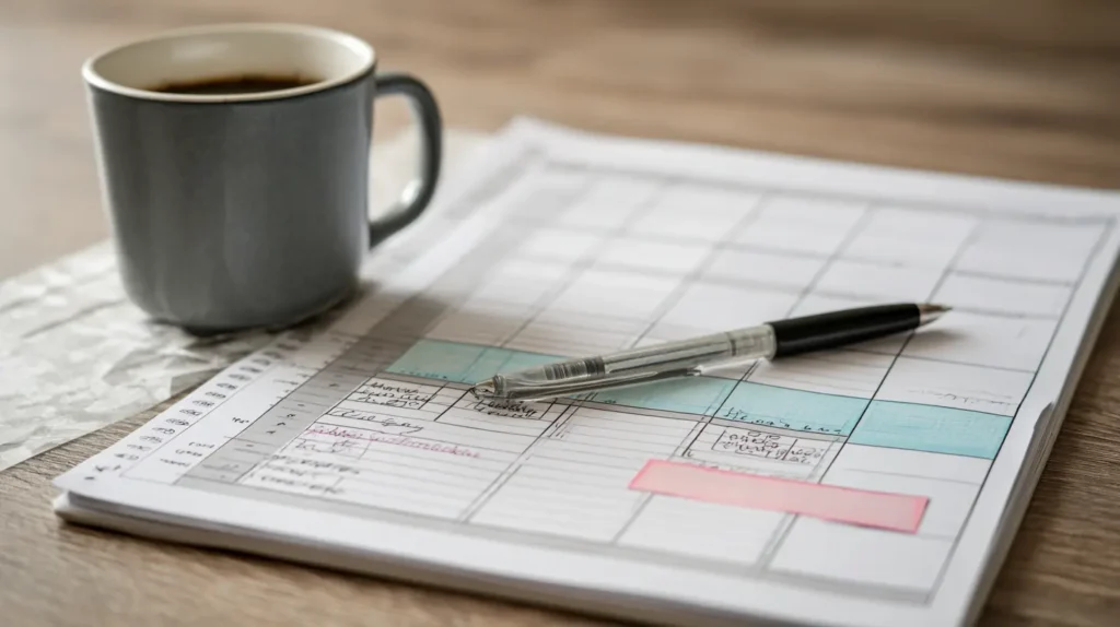 One day schedule showing meals in a structured gelatin trick meal plan.