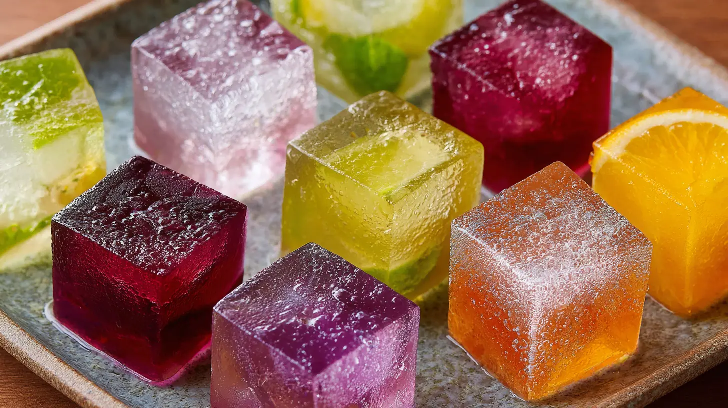 Colorful fruit gelatin cubes on a plate illustrating gelatin trick risks and portion size.