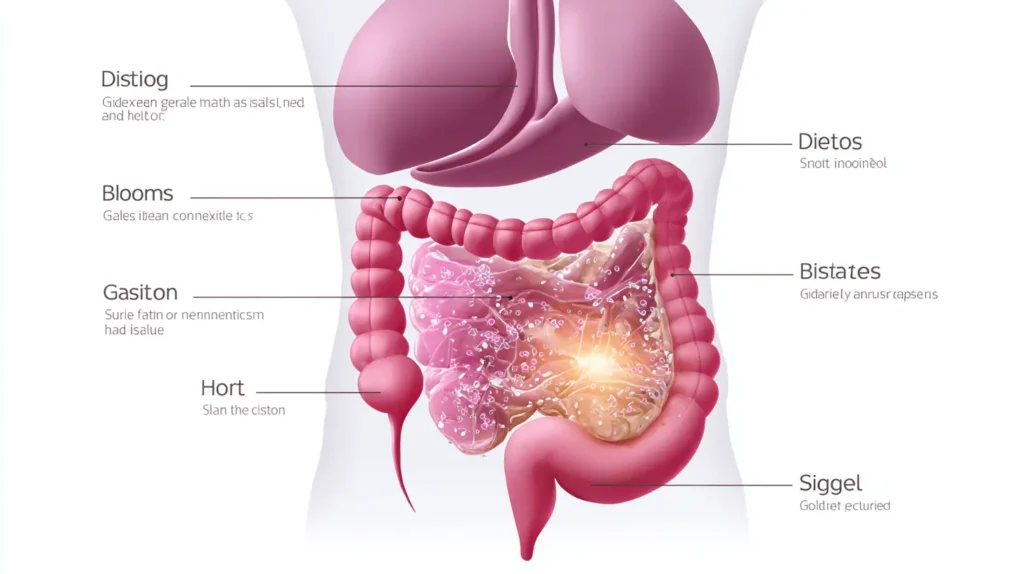 Illustration of the digestive tract explaining common gelatin trick risks and gut issues.