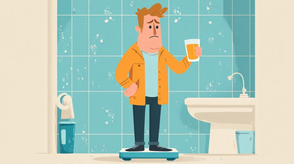 Person looking frustrated at a scale, wondering about gelatin trick risks and why it failed.