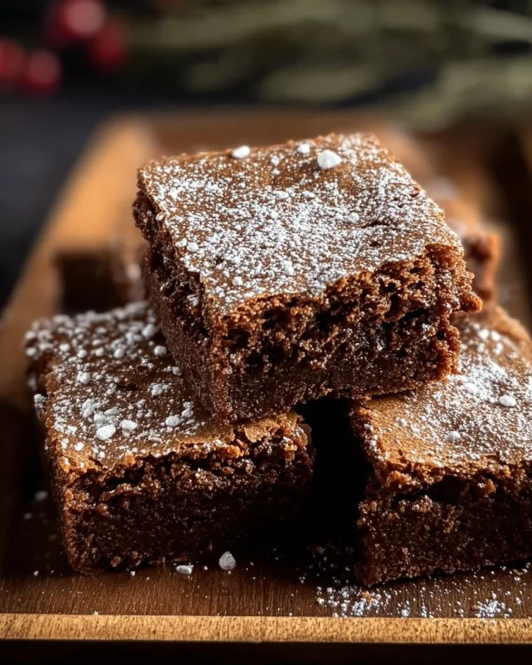 Decadent gingerbread brownies topped with festive cream and spices