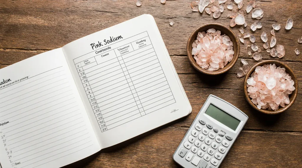 Notebook with sodium numbers explaining how much pink salt daily fits your limit.